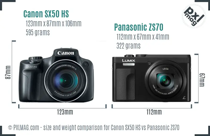 Canon SX50 HS vs Panasonic ZS70 size comparison