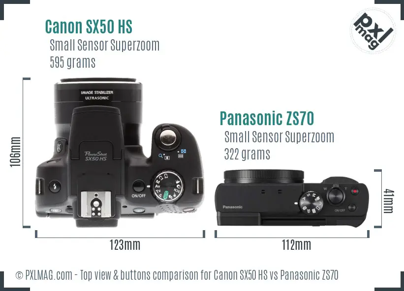 Canon SX50 HS vs Panasonic ZS70 top view buttons comparison