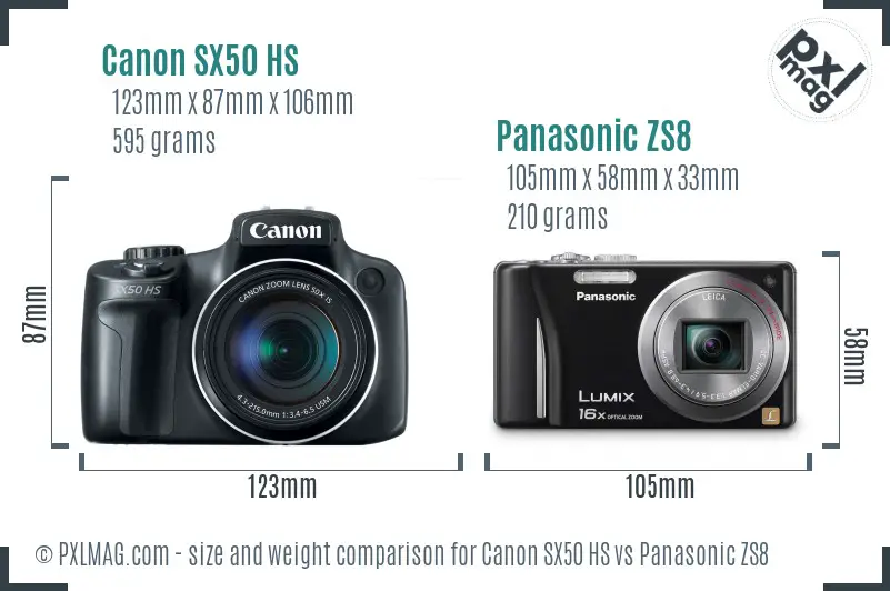Canon SX50 HS vs Panasonic ZS8 size comparison