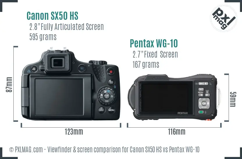Canon SX50 HS vs Pentax WG-10 Screen and Viewfinder comparison