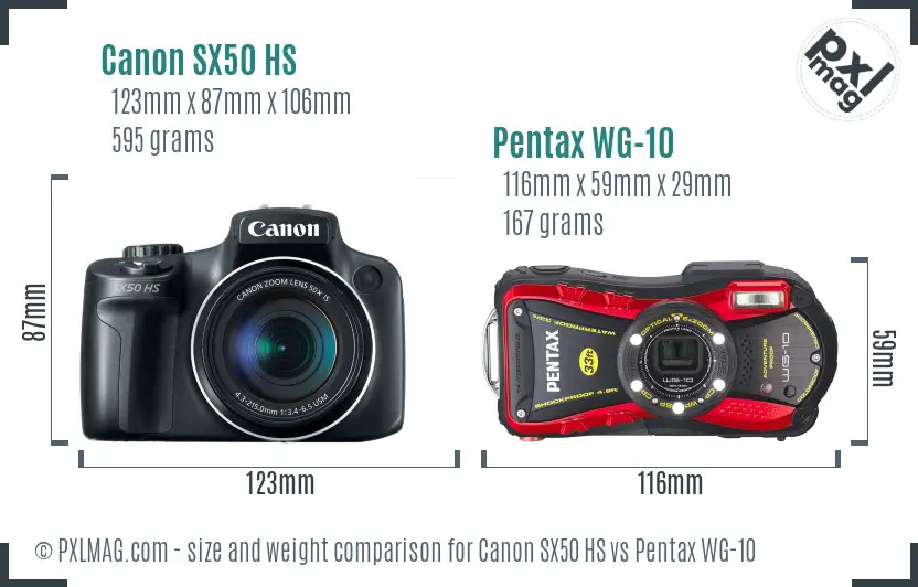 Canon SX50 HS vs Pentax WG-10 size comparison
