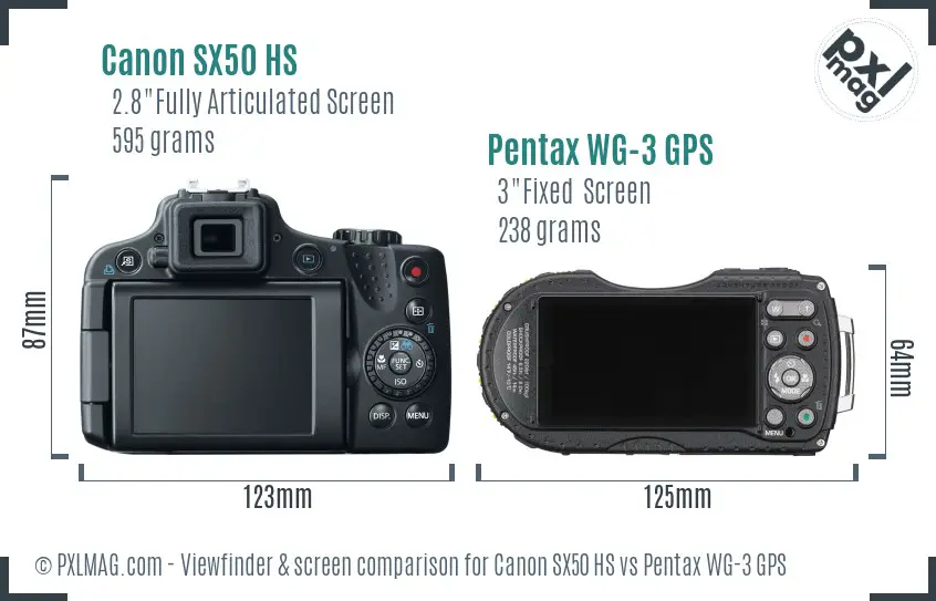 Canon SX50 HS vs Pentax WG-3 GPS Screen and Viewfinder comparison