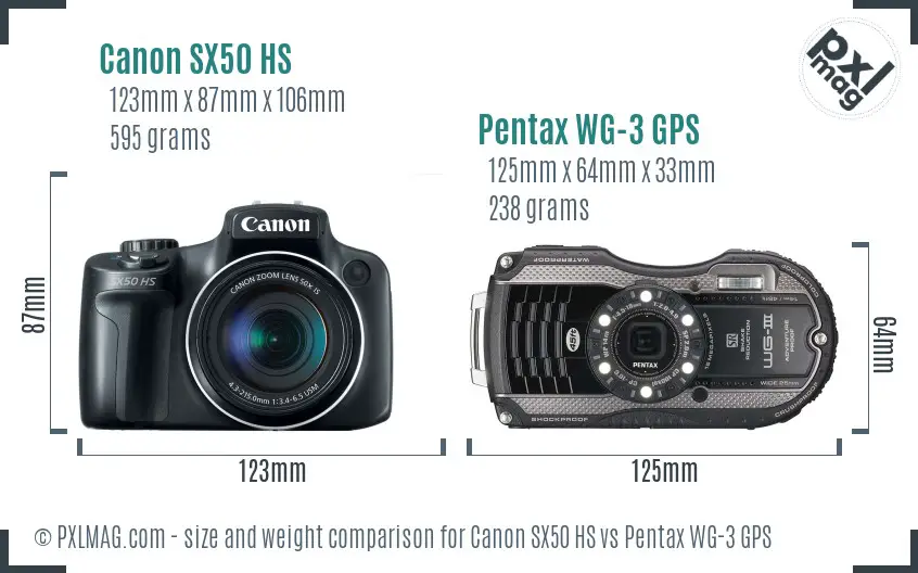 Canon SX50 HS vs Pentax WG-3 GPS size comparison