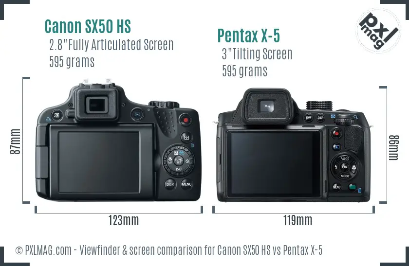 Canon SX50 HS vs Pentax X-5 Screen and Viewfinder comparison