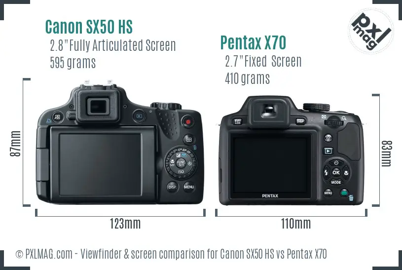Canon SX50 HS vs Pentax X70 Screen and Viewfinder comparison