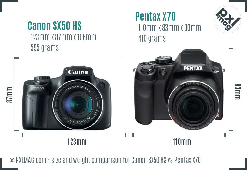 Canon SX50 HS vs Pentax X70 size comparison