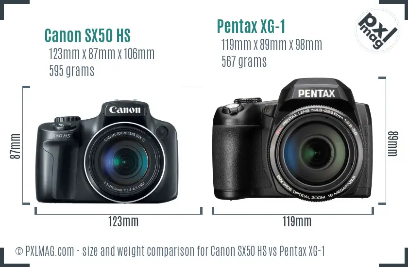 Canon SX50 HS vs Pentax XG-1 size comparison Canon SX50 HS vs Pentax XG-1 size comparison
