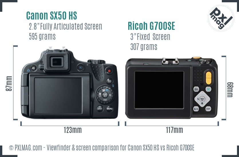 Canon SX50 HS vs Ricoh G700SE Screen and Viewfinder comparison