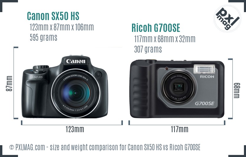 Canon SX50 HS vs Ricoh G700SE size comparison Canon SX50 HS vs Ricoh G700SE size comparison