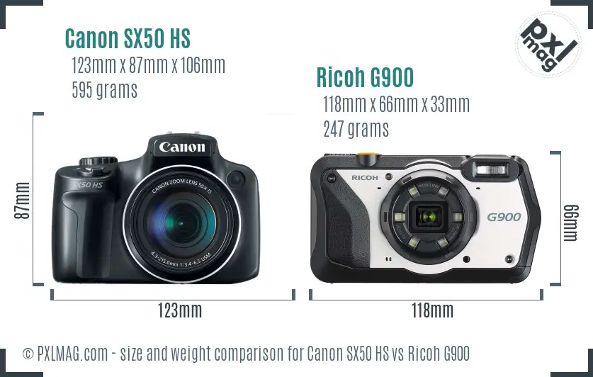 Canon SX50 HS vs Ricoh G900 size comparison Canon SX50 HS vs Ricoh G900 size comparison