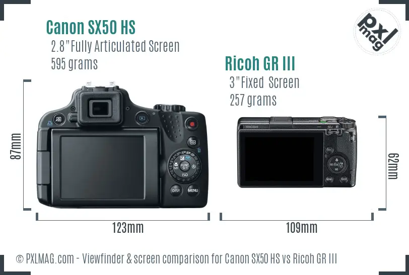Canon SX50 HS vs Ricoh GR III Screen and Viewfinder comparison Canon SX50 HS vs Ricoh GR III Screen and Viewfinder comparison