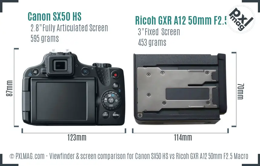 Canon SX50 HS vs Ricoh GXR A12 50mm F2.5 Macro Screen and Viewfinder comparison Canon SX50 HS vs Ricoh GXR A12 50mm F2.5 Macro Screen and Viewfinder comparison