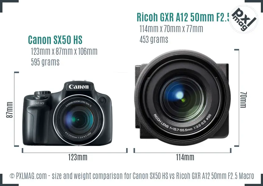 Canon SX50 HS vs Ricoh GXR A12 50mm F2.5 Macro size comparison Canon SX50 HS vs Ricoh GXR A12 50mm F2.5 Macro size comparison