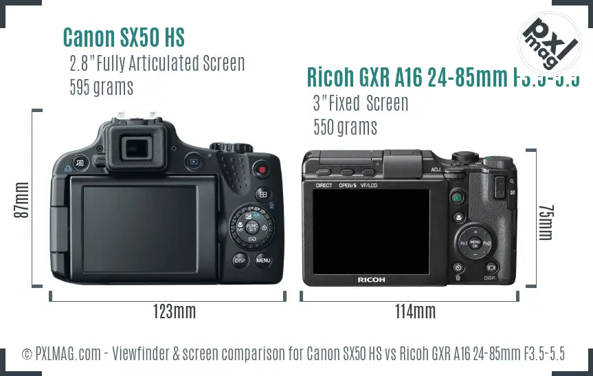 Canon SX50 HS vs Ricoh GXR A16 24-85mm F3.5-5.5 Screen and Viewfinder comparison Canon SX50 HS vs Ricoh GXR A16 24-85mm F3.5-5.5 Screen and Viewfinder comparison