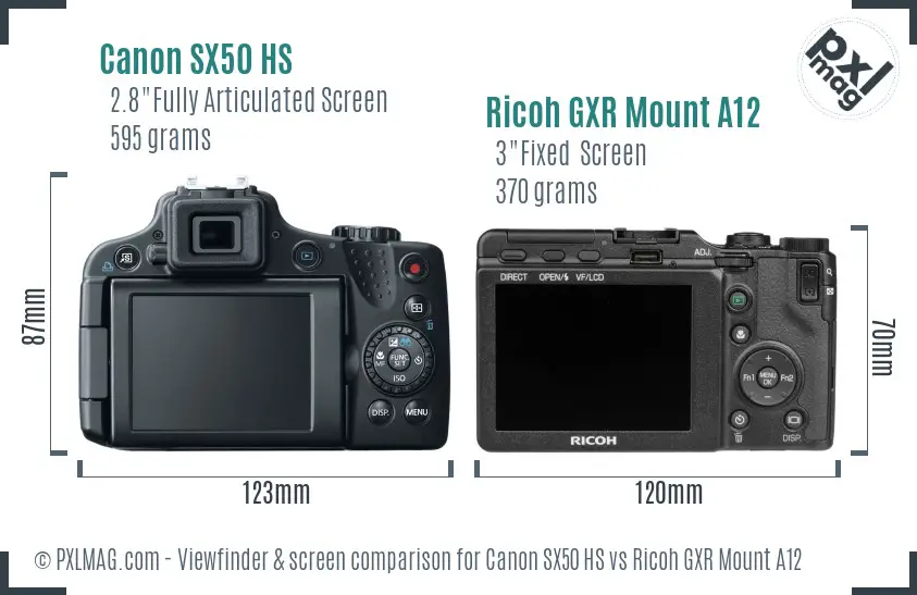 Canon SX50 HS vs Ricoh GXR Mount A12 Screen and Viewfinder comparison