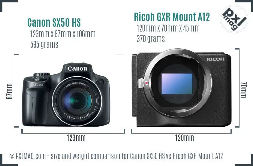 Canon SX50 HS vs Ricoh GXR Mount A12 size comparison