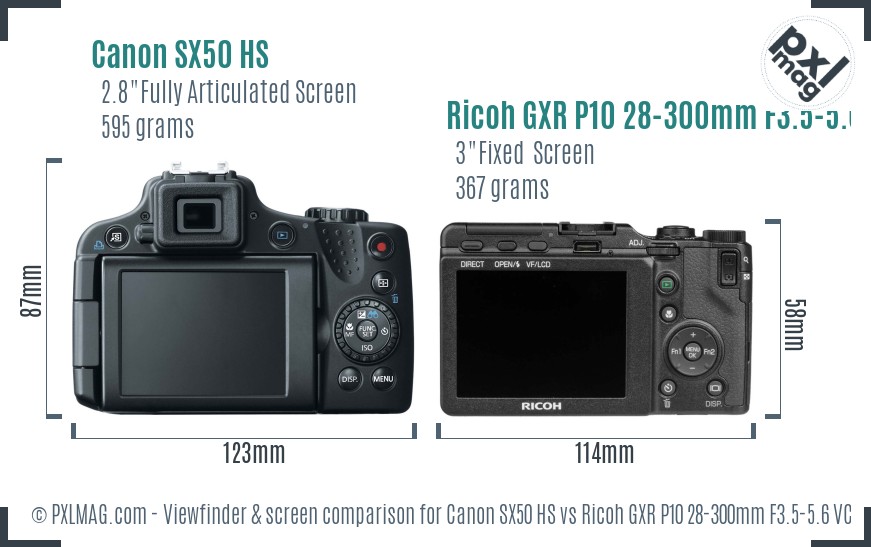 Canon SX50 HS vs Ricoh GXR P10 28-300mm F3.5-5.6 VC Screen and Viewfinder comparison