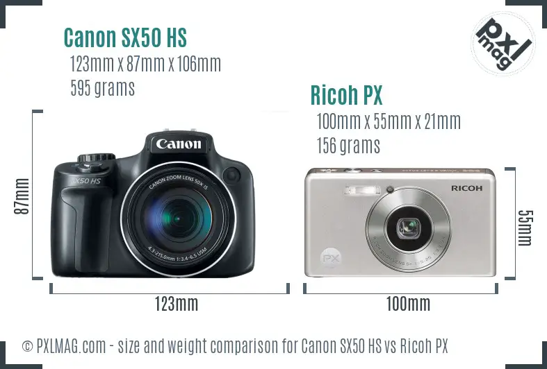 Canon SX50 HS vs Ricoh PX size comparison Canon SX50 HS vs Ricoh PX size comparison