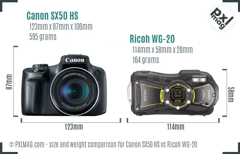 Canon SX50 HS vs Ricoh WG-20 size comparison Canon SX50 HS vs Ricoh WG-20 size comparison