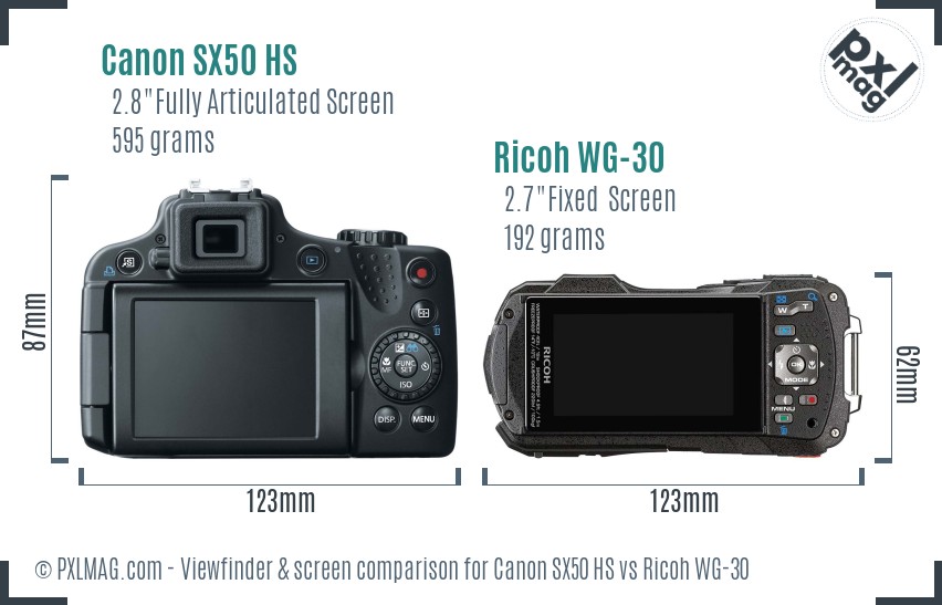Canon SX50 HS vs Ricoh WG-30 Screen and Viewfinder comparison
