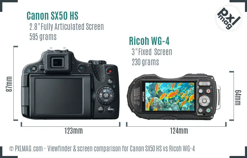 Canon SX50 HS vs Ricoh WG-4 Screen and Viewfinder comparison Canon SX50 HS vs Ricoh WG-4 Screen and Viewfinder comparison