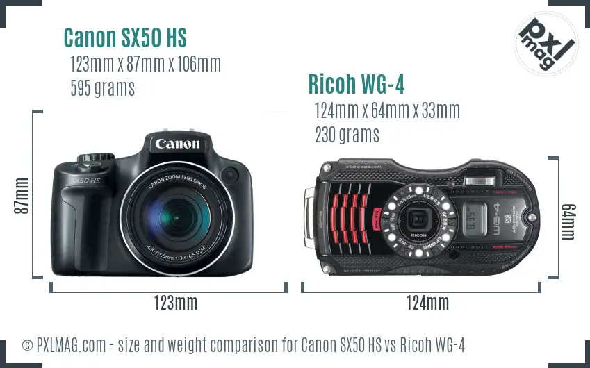 Canon SX50 HS vs Ricoh WG-4 size comparison Canon SX50 HS vs Ricoh WG-4 size comparison