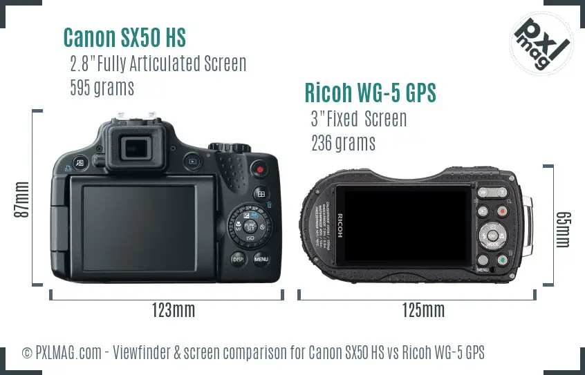 Canon SX50 HS vs Ricoh WG-5 GPS Screen and Viewfinder comparison