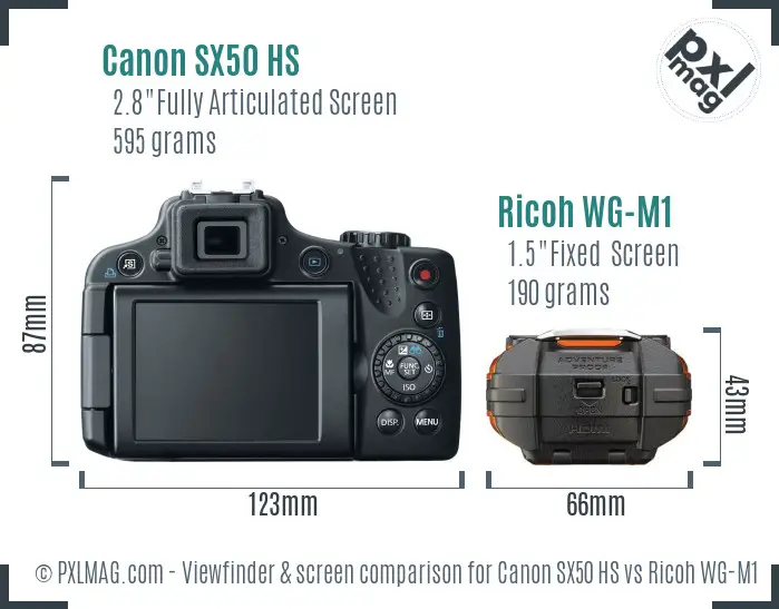 Canon SX50 HS vs Ricoh WG-M1 Screen and Viewfinder comparison