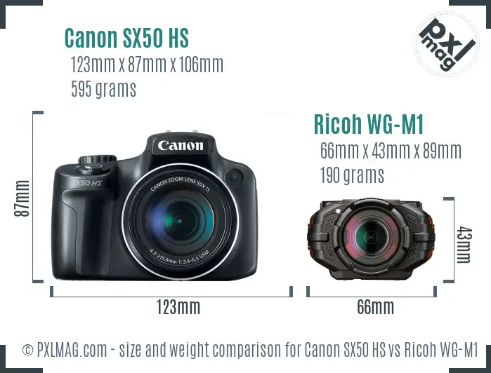Canon SX50 HS vs Ricoh WG-M1 size comparison
