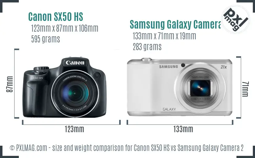 Canon SX50 HS vs Samsung Galaxy Camera 2 size comparison