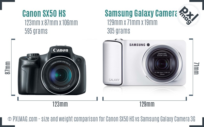 Canon SX50 HS vs Samsung Galaxy Camera 3G size comparison