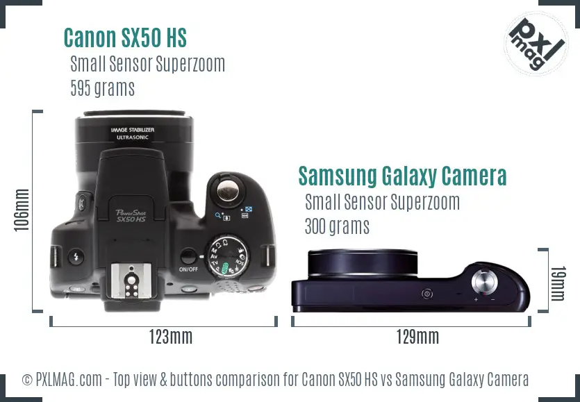 Canon SX50 HS vs Samsung Galaxy Camera top view buttons comparison