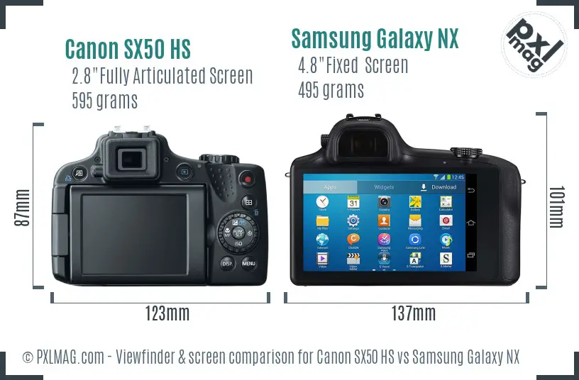 Canon SX50 HS vs Samsung Galaxy NX Screen and Viewfinder comparison