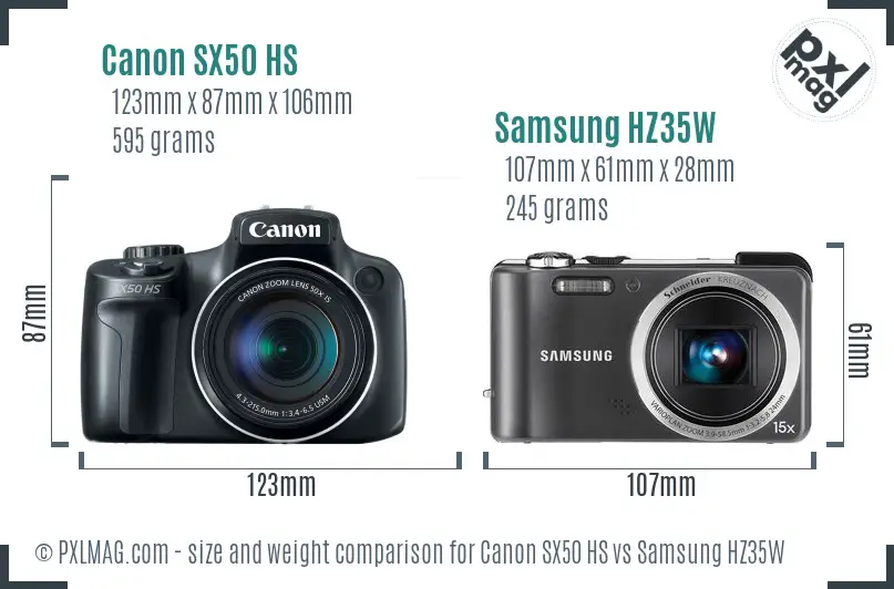 Canon SX50 HS vs Samsung HZ35W size comparison