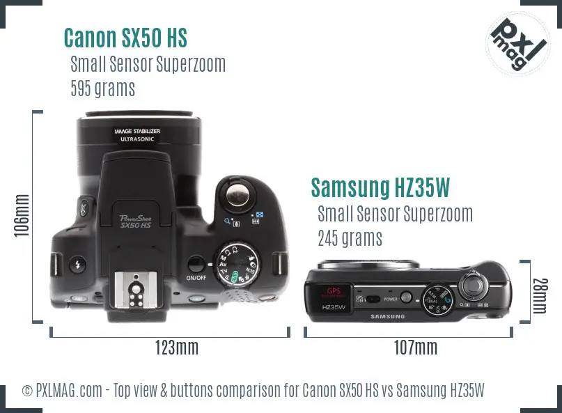 Canon SX50 HS vs Samsung HZ35W top view buttons comparison