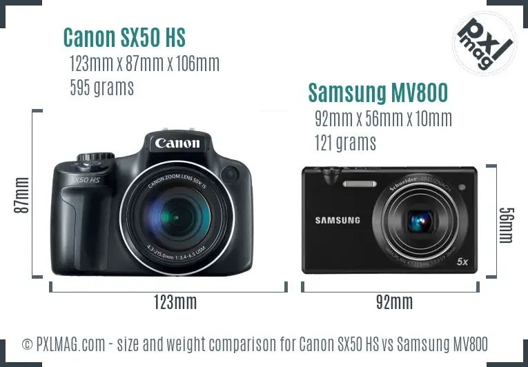 Canon SX50 HS vs Samsung MV800 size comparison