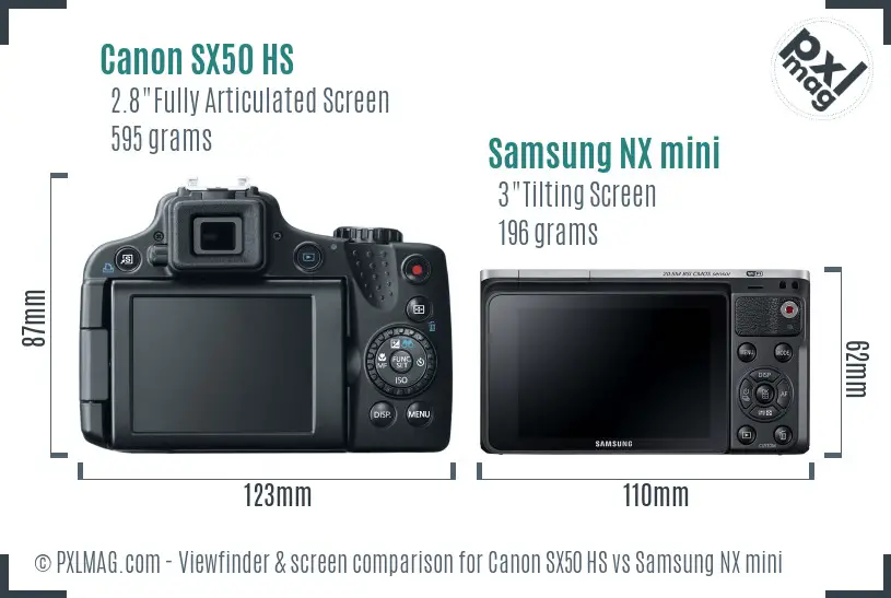 Canon SX50 HS vs Samsung NX mini Screen and Viewfinder comparison Canon SX50 HS vs Samsung NX mini Screen and Viewfinder comparison