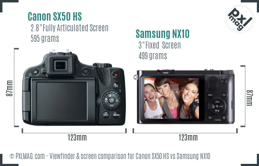 Canon SX50 HS vs Samsung NX10 Screen and Viewfinder comparison