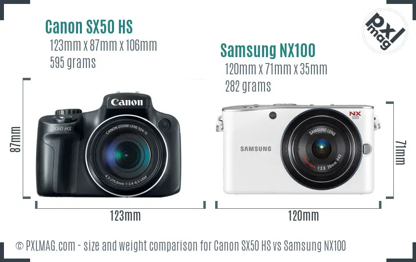 Canon SX50 HS vs Samsung NX100 size comparison