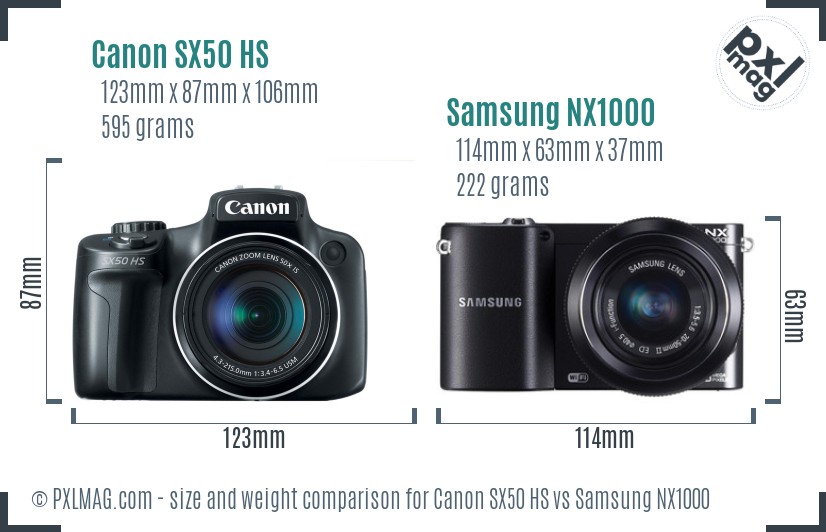 Canon SX50 HS vs Samsung NX1000 size comparison