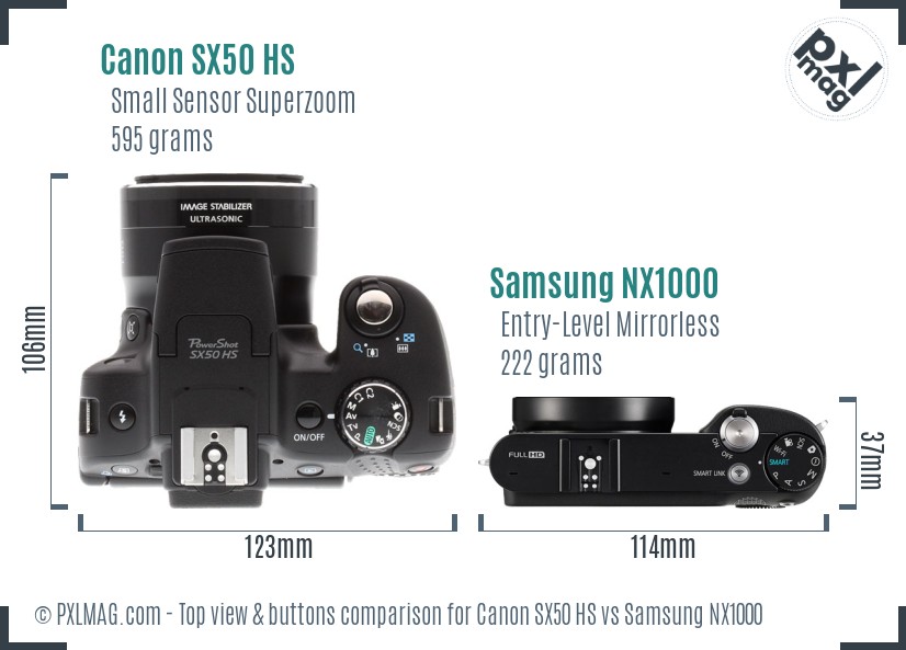 Canon SX50 HS vs Samsung NX1000 top view buttons comparison