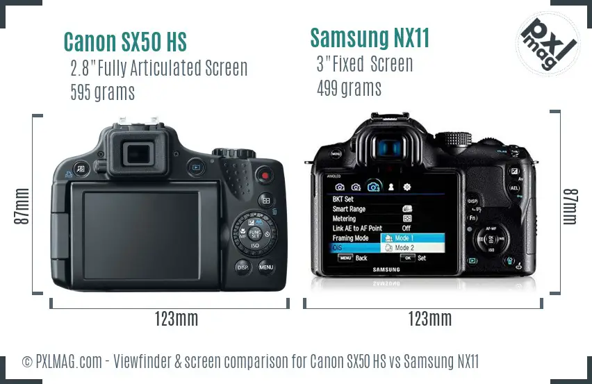 Canon SX50 HS vs Samsung NX11 Screen and Viewfinder comparison
