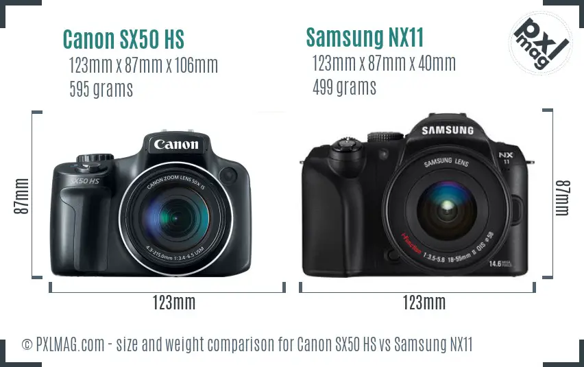Canon SX50 HS vs Samsung NX11 size comparison Canon SX50 HS vs Samsung NX11 size comparison