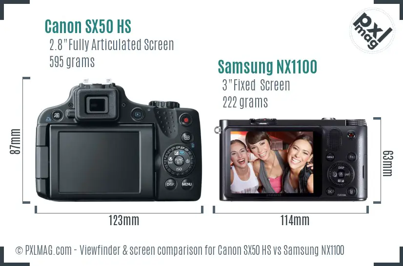 Canon SX50 HS vs Samsung NX1100 Screen and Viewfinder comparison