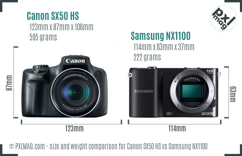 Canon SX50 HS vs Samsung NX1100 size comparison