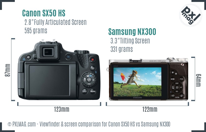 Canon SX50 HS vs Samsung NX300 Screen and Viewfinder comparison