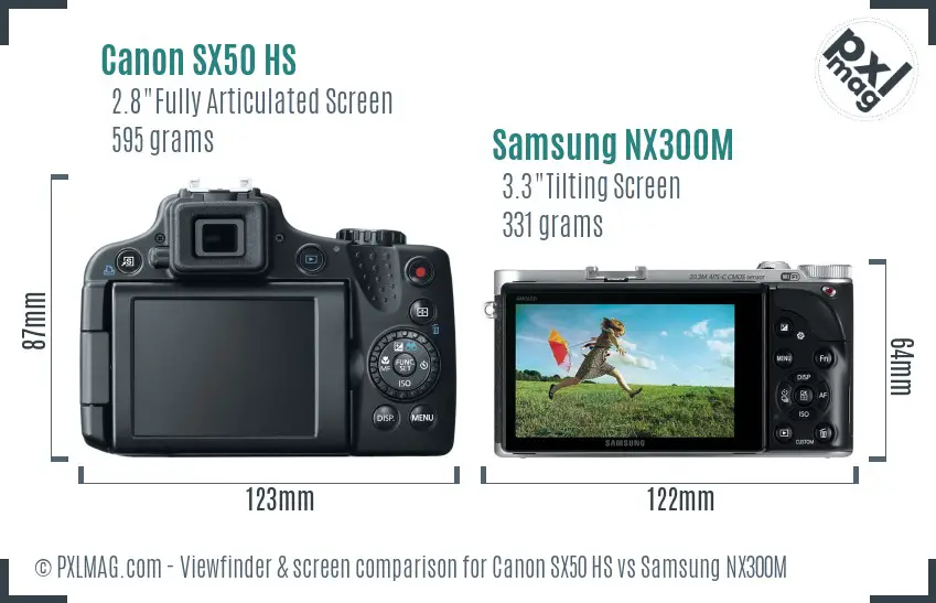 Canon SX50 HS vs Samsung NX300M Screen and Viewfinder comparison