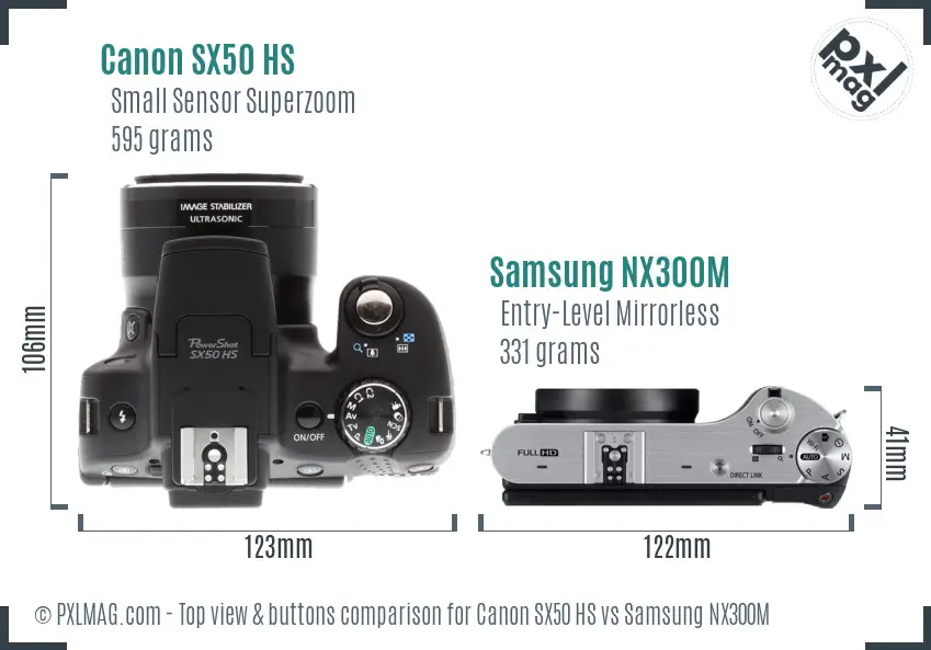 Canon SX50 HS vs Samsung NX300M top view buttons comparison