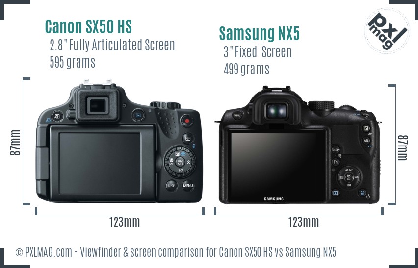 Canon SX50 HS vs Samsung NX5 Screen and Viewfinder comparison