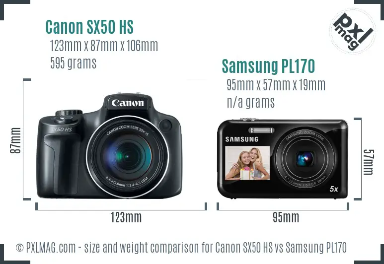 Canon SX50 HS vs Samsung PL170 size comparison